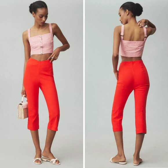 Anthropologie Maeve Structured Red Capri Pants, NWT - Picture 1 of 6